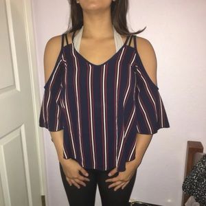 Blue red and white shirt